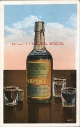 Taylor No. 5 Whiskey Bottle with Three Shot Glasses Postcard