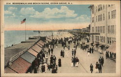 Boardwalk and Beach Scene Ocean Grove, NJ Postcard Postcard Postcard