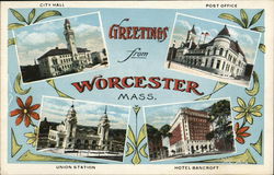 Greetings from Worcester Massachusetts Postcard Postcard Postcard