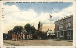 Washington Square showing Woman's Club House and Oxford Club Lynn, MA Postcard Postcard Postcard