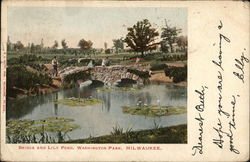 Bridge and Lily Pond, Washington Park Milwaukee, WI Postcard Postcard Postcard