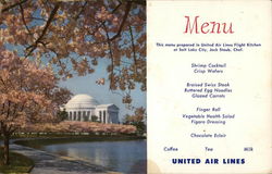 United Airlines Menu & Jefferson Memorial Airline Advertising Postcard Postcard Postcard