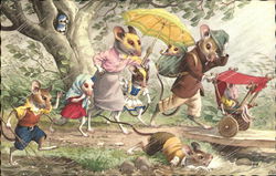 Mice In the Rain Dressed Animals Postcard Postcard Postcard