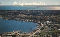 The Harbor and Mackinac Bridge Saint Ignace, MI Postcard Postcard Postcard