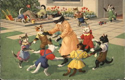 Cats Playing in Yard Dressed Animals Postcard Postcard Postcard