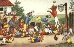 Dogs Playing Basketball Postcard