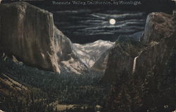 View of Valley by Moonlight Yosemite Valley, CA Yosemite National Park Postcard Postcard Postcard