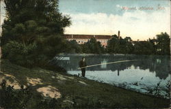 Man Fishing at Millpond Postcard