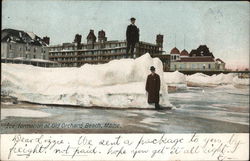 Men Standing by Ice Formation Old Orchard Beach, ME Postcard Postcard Postcard