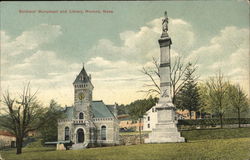 Soldiers' Monument and Library Monson, MA Postcard Postcard Postcard