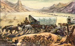 Covered Wagon Diorama, Ghost Town Postcard