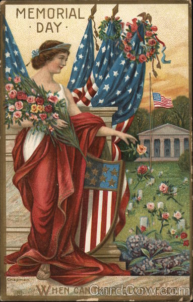 Memorial Day - Woman with Several US Flags