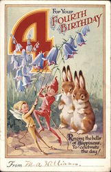 Rabbits and Elves Birthday Postcard Postcard