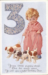 A iIttle Girl with 3 Puppies Postcard