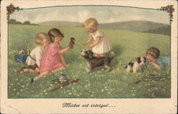 Children with puppies Postcard