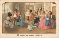 "Le Salon d'Une Grande Couturiere." - Girls Playing Dress-Up Children Postcard Postcard