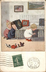 Children Hiding Behind Bed Postcard