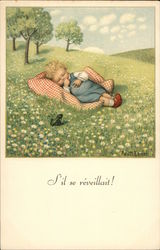 A Little Girl Sleeping in a Field Postcard