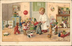 Dolls and Toys Giving Gifts to Child Girls Postcard Postcard