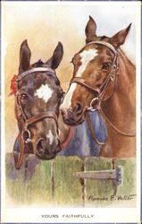 "Yours Faithfully" - Two Horses' Heads Over Gate Postcard Postcard