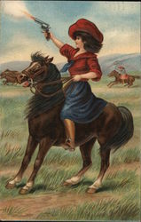 Woman on a Horse Shooting a Gun Postcard