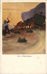 "A Prairie Schooner" - Covered Wagon Pulled By Oxen Postcard