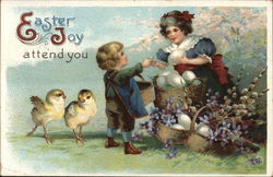 Women Giving Boy a Easter Egg Postcard