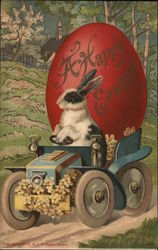 Rabbit Driving Car with Giant Egg With Bunnies Postcard Postcard