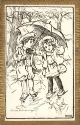 Sketch of Children in the Rain Postcard