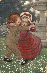 Boy and Girl Dancing in a Field Children Postcard Postcard