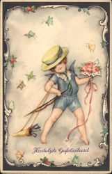 A young Child Holding Some Flowers Postcard