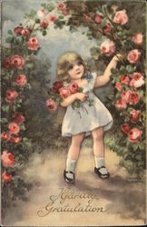 Girl Picking Roses Girls Postcard Postcard