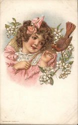 A Young Girl Looking at a Bird Postcard