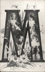 Large Letter "M" With Women's Faces Postcard