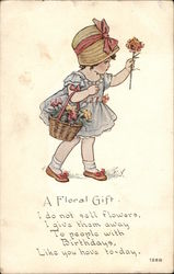 "A Floral Gift" - Girl with Basket of Flowers Postcard