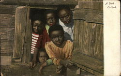 Five Boys Looking Through a WIndow Black Americana Postcard Postcard