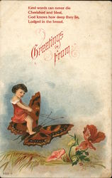 Young Girl Sitting on a Butterfly Fantasy Postcard Postcard