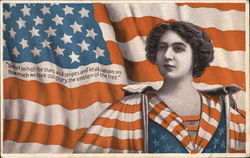 Liberty Woman with Flag in Background Patriotic Postcard Postcard