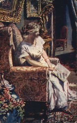 Woman Sitting in a Chair with a Book Postcard