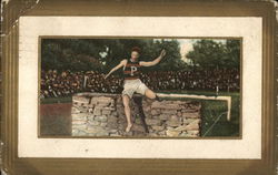 Runner Hurdles Over Stone Wall Postcard