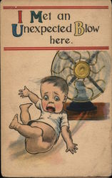 A Boy Blown Away by a Fan Postcard