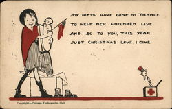 Girl Carrying Doll and Flag with Uncle Sam Jack-in-the Box Children Postcard Postcard Postcard