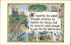 Temperance Card with Boy Fishing, Man As Bait, Saloon as Crocodile Postcard