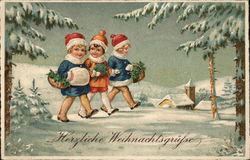 3 Girls in Santa Hats Postcard