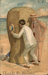 Men Peeking in Beach Changing Room Postcard