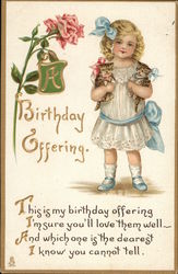 "A Birthday Offering" - Girl Holding Kitten in Each Arm Girls Postcard Postcard