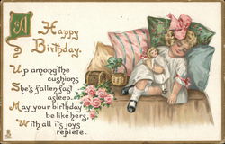 Happy Birthday - Gril Asleep on Chair Postcard