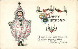 "A Happy Birthday" - Child Dressed As Clown with Candles Postcard