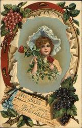 A Girl in a Bonnet Holding Roses Postcard