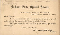 Postal Card from Indiana State Medical Society Postcard